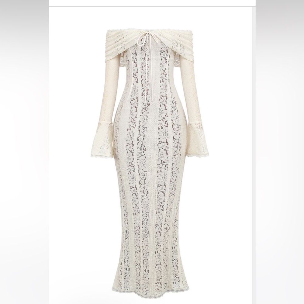 NWT White Lace Maxi Dress Bell Sleeves Angel Lane Georgette